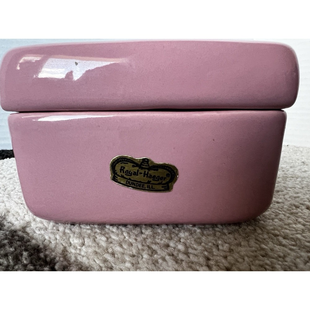HAEGER PINK SQUARE TRINKET BOX w/ LID, USA 926 - Picture 3 of 10